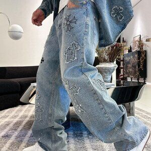 Chrome Hearts distressed washed denim trousers
